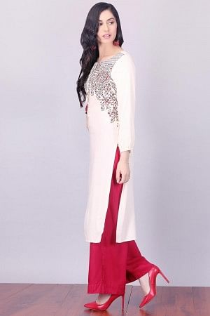 Cream Full Sleeve Printed kurta