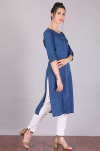 Blue Round Neck Denim kurta