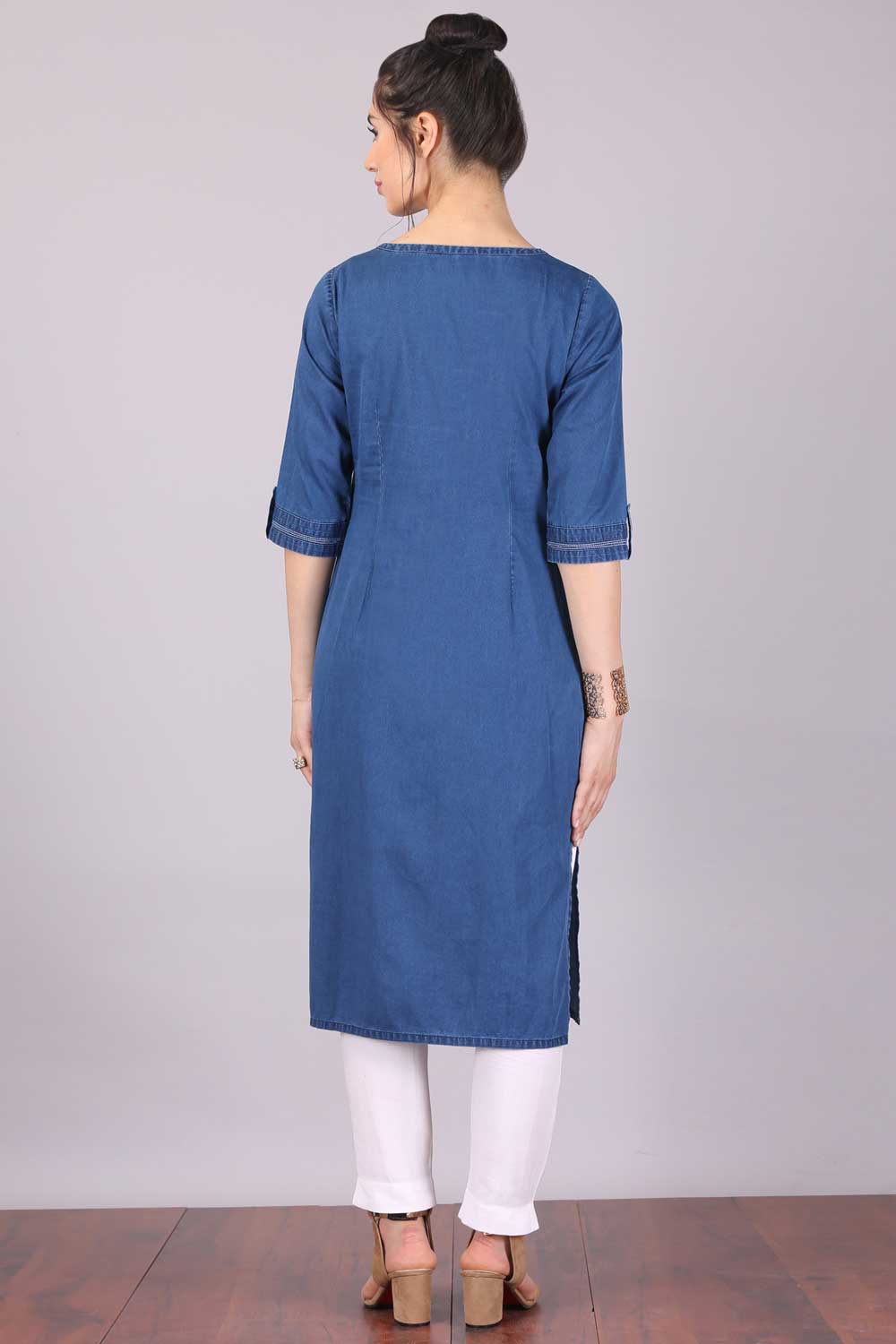 Blue Round Neck Denim kurta