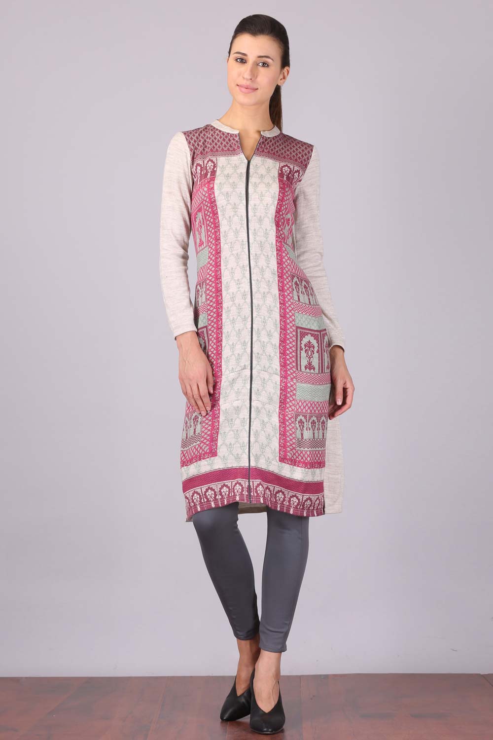 Pink &amp; White Winter kurta