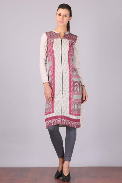 Pink & White Winter kurta