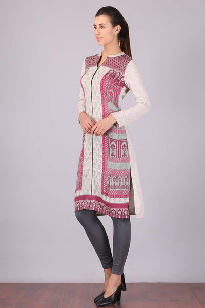 Pink & White Winter kurta