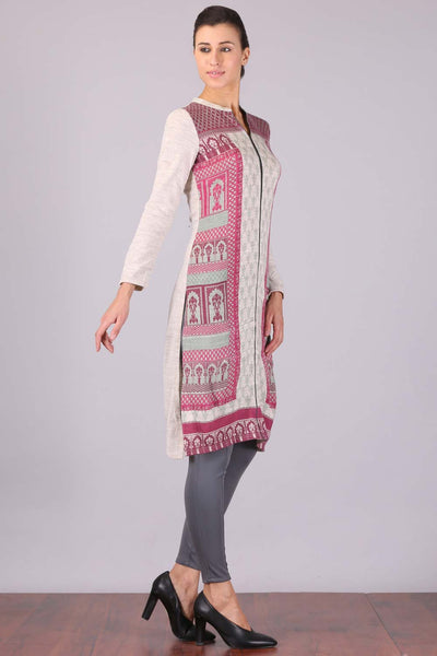 Pink & White Winter kurta