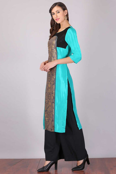 Blue & Grey Printed Round Neck kurta