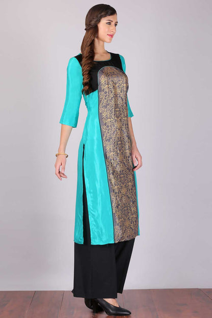 Blue &amp; Grey Printed Round Neck kurta