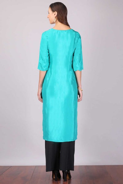 Blue & Grey Printed Round Neck kurta