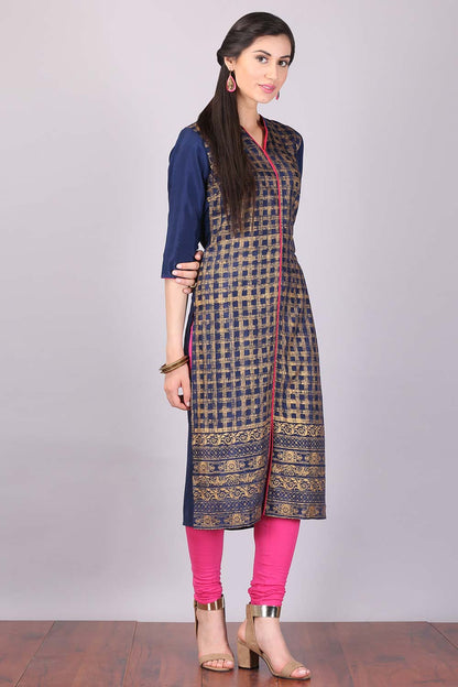 Navy Blue Mandarin Neck Printed kurta