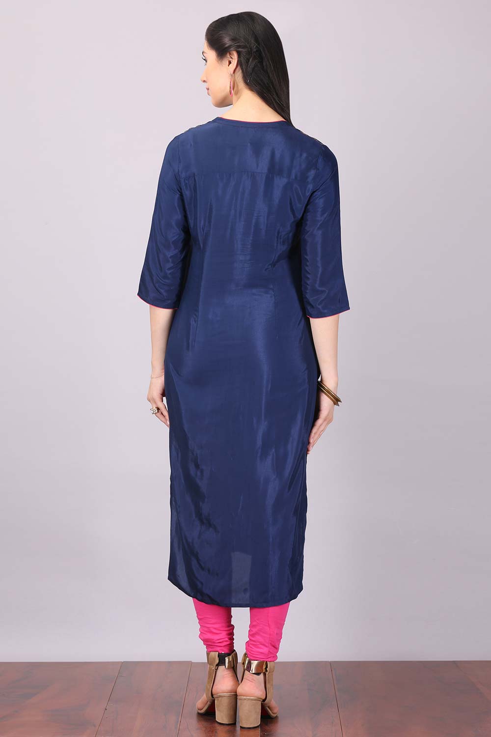 Navy Blue Mandarin Neck Printed kurta