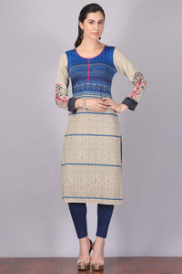 Blue &amp; Beige Printed Round Neck kurta