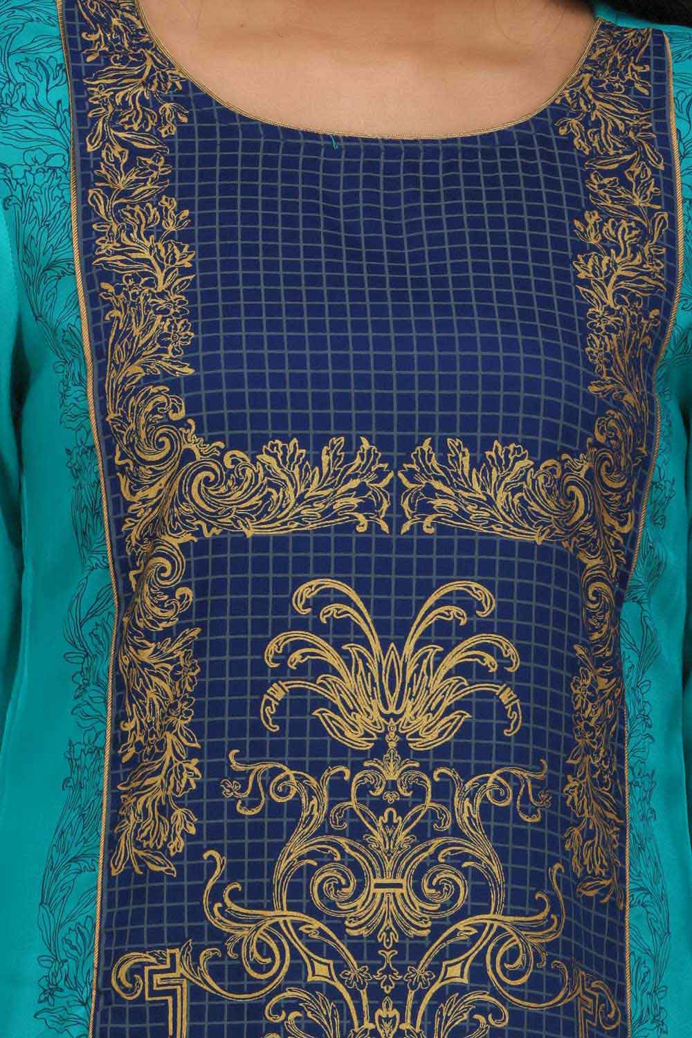 Blue Printed Round Neck kurta