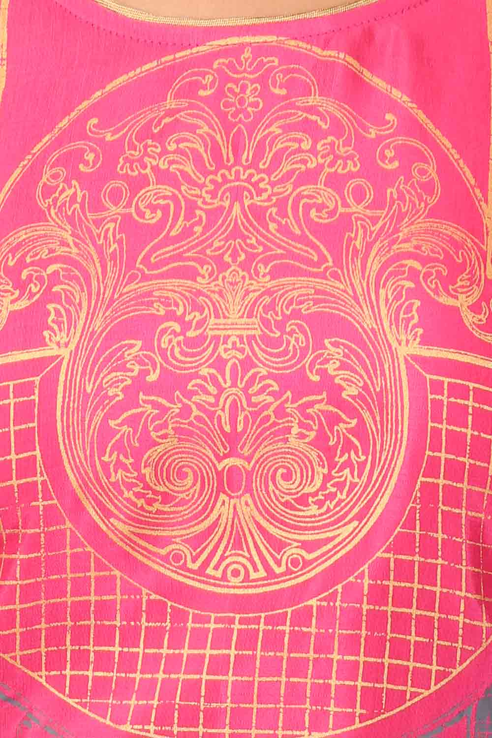 Grey &amp; Pink Printed Round Neck kurta