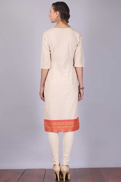 Off-White Round Neck Checkered kurta