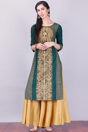 Green 3/4 Sleeve Round Neck kurta