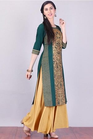 Green 3/4 Sleeve Round Neck kurta