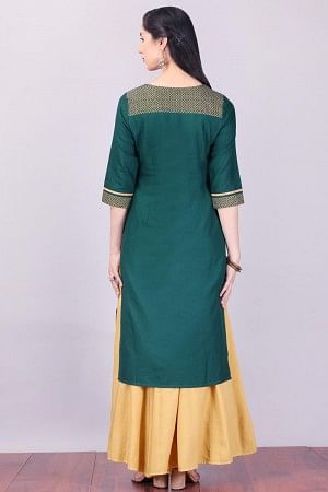 Green 3/4 Sleeve Round Neck kurta