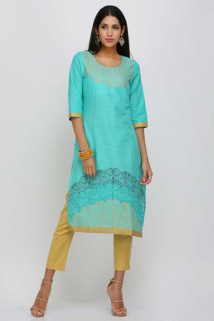 Blue Printed Round Neck kurta