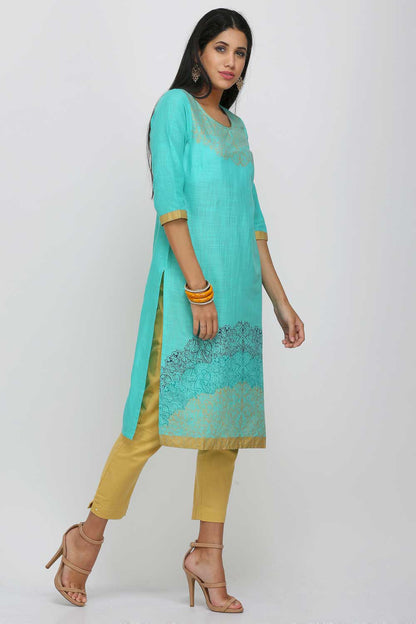 Blue Printed Round Neck kurta