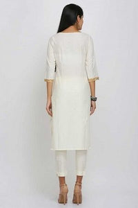 Cream Printed Round Neck kurta