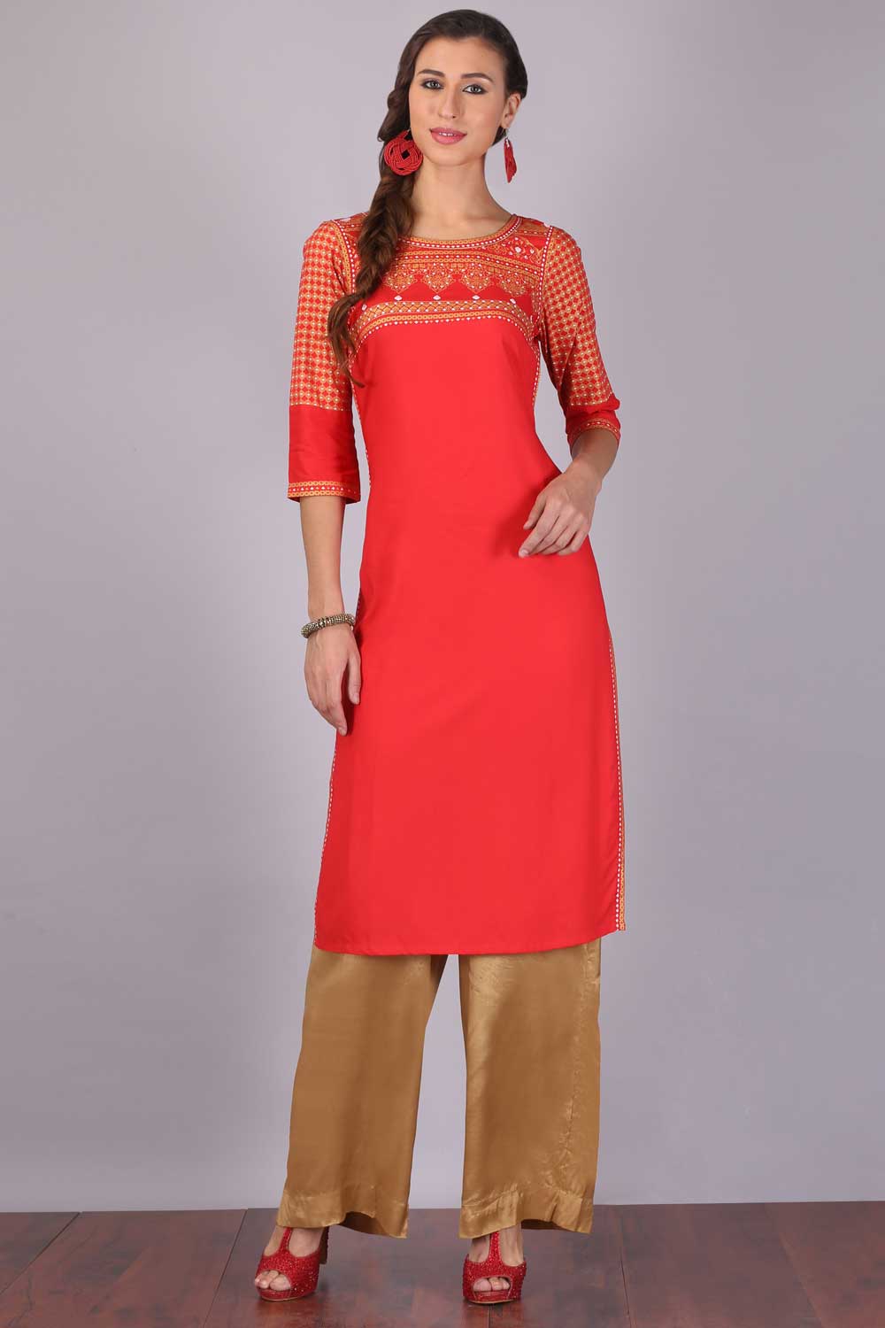 Red Round Neck kurta