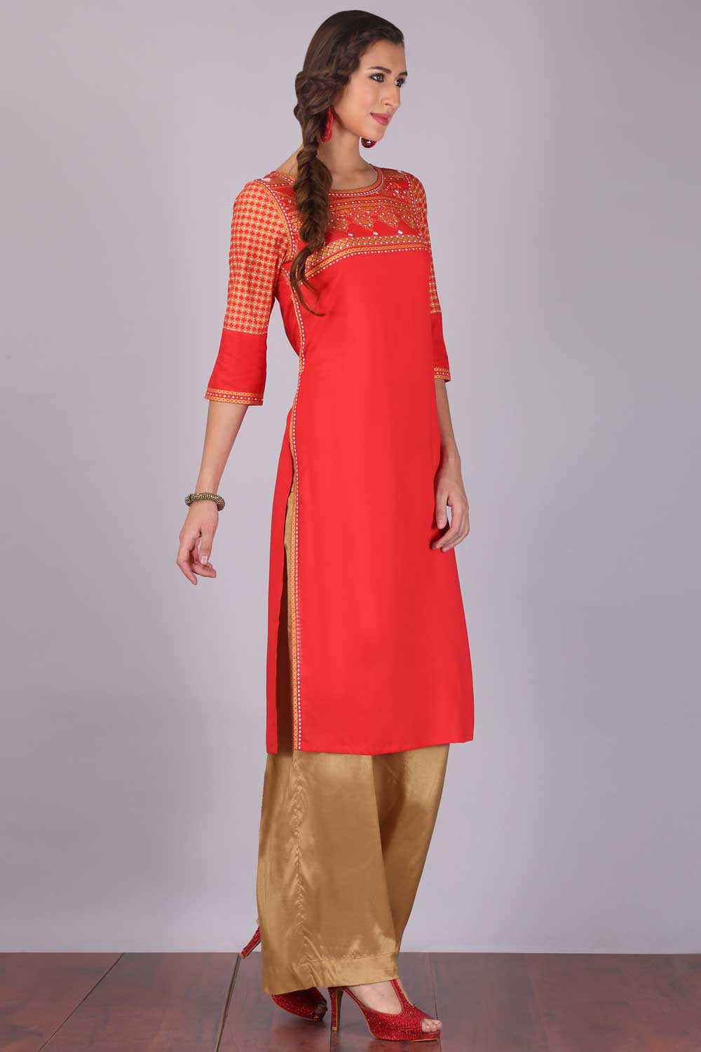 Red Round Neck kurta