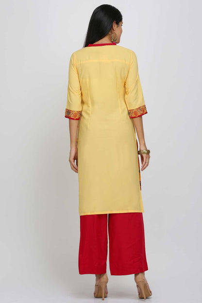 Yellow Printed Mandarin Neck kurta