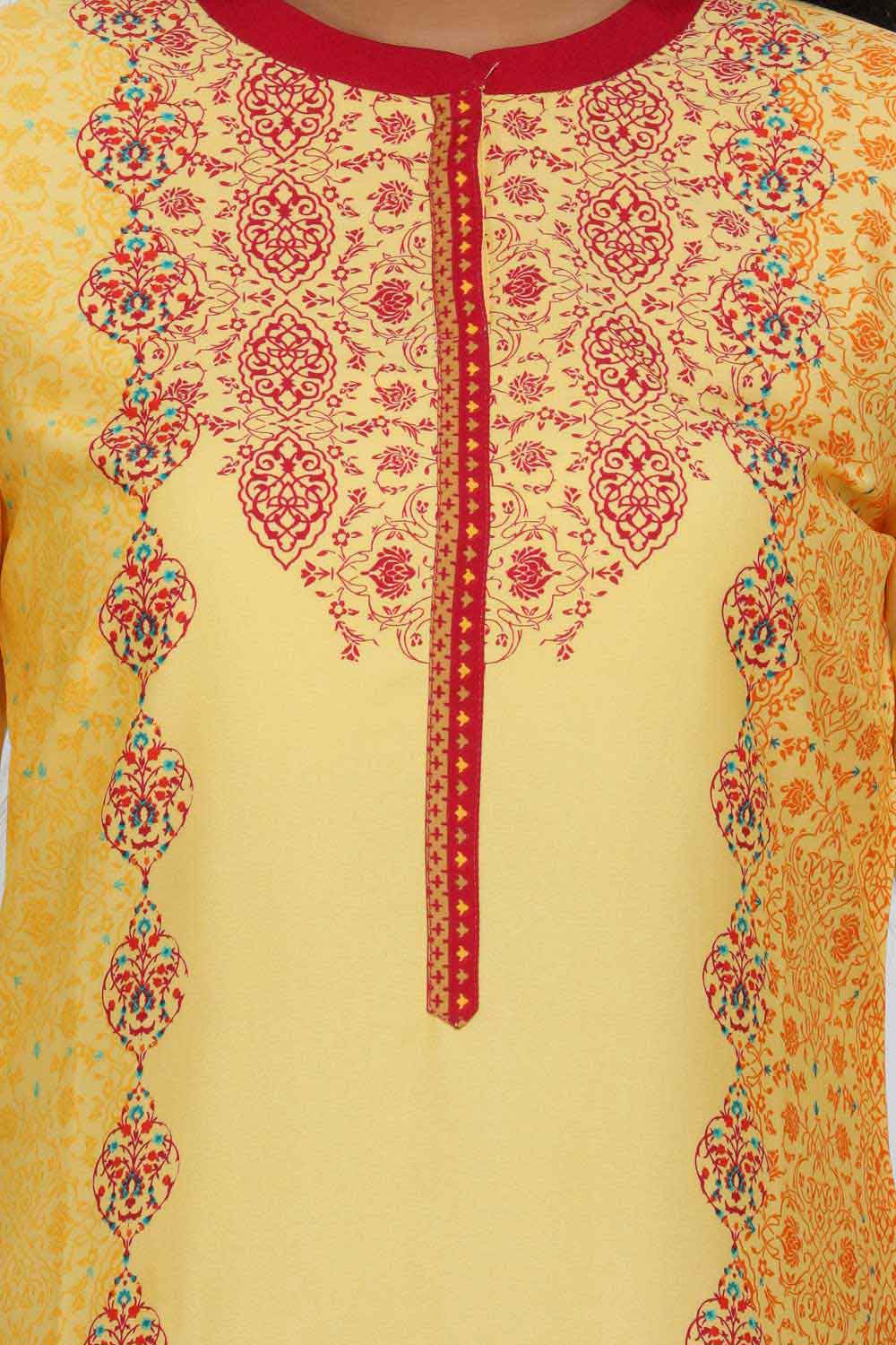 Yellow Printed Mandarin Neck kurta