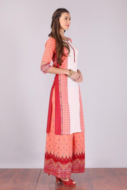 Orange 3/4 Sleeve Round Neck kurta