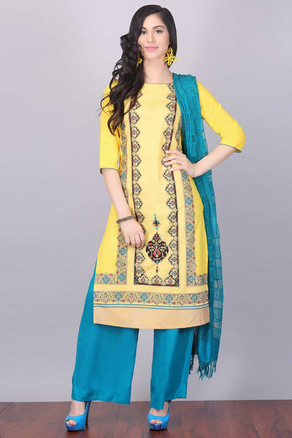 Yellow Printed Boat Neck kurta