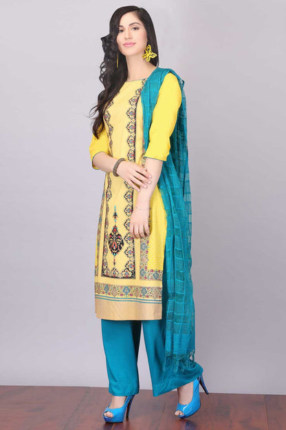 Yellow Printed Boat Neck kurta