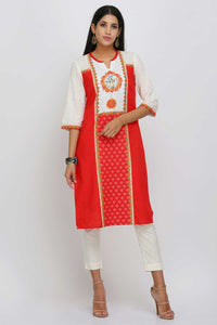 Peach Printed Round Neck kurta