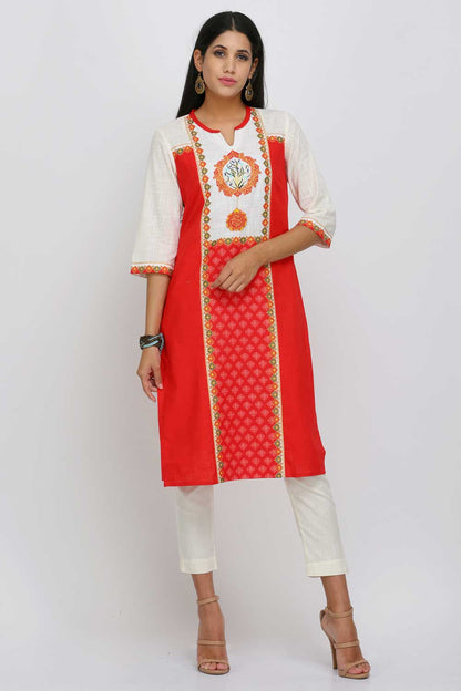 Peach Printed Round Neck kurta