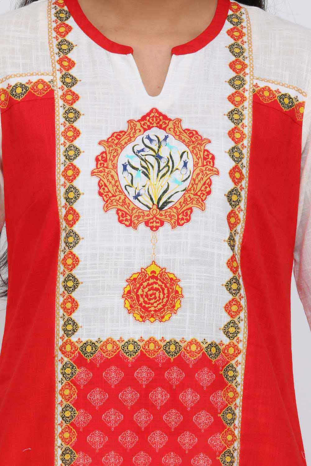 Peach Printed Round Neck kurta