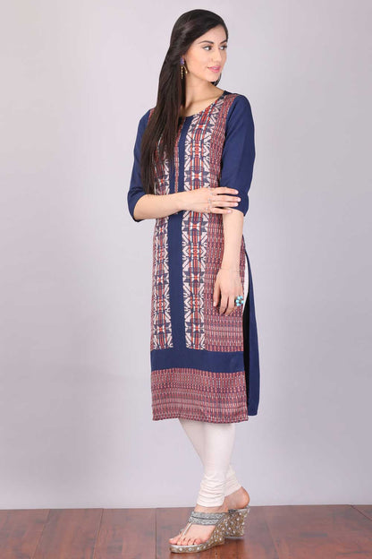 Navy Blue Round Neck Printed kurta