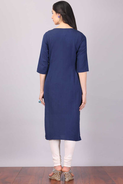 Navy Blue Round Neck Printed kurta