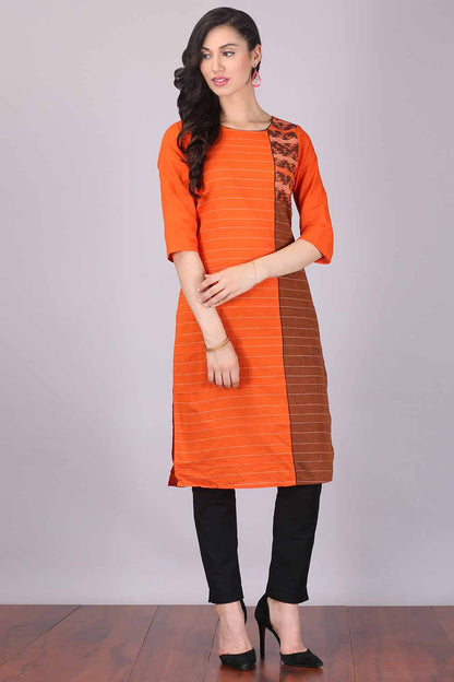 Orange 3/4 Sleeve Printed kurta