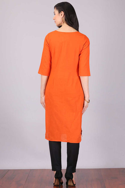 Orange 3/4 Sleeve Printed kurta