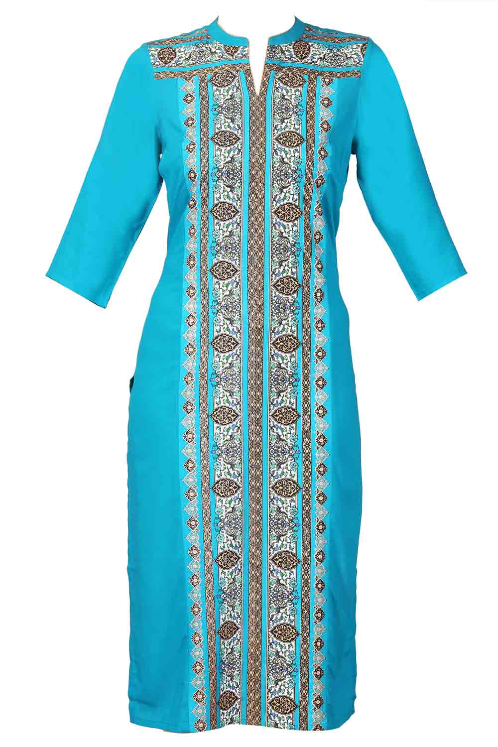 Blue Printed Mandarin Neck kurta