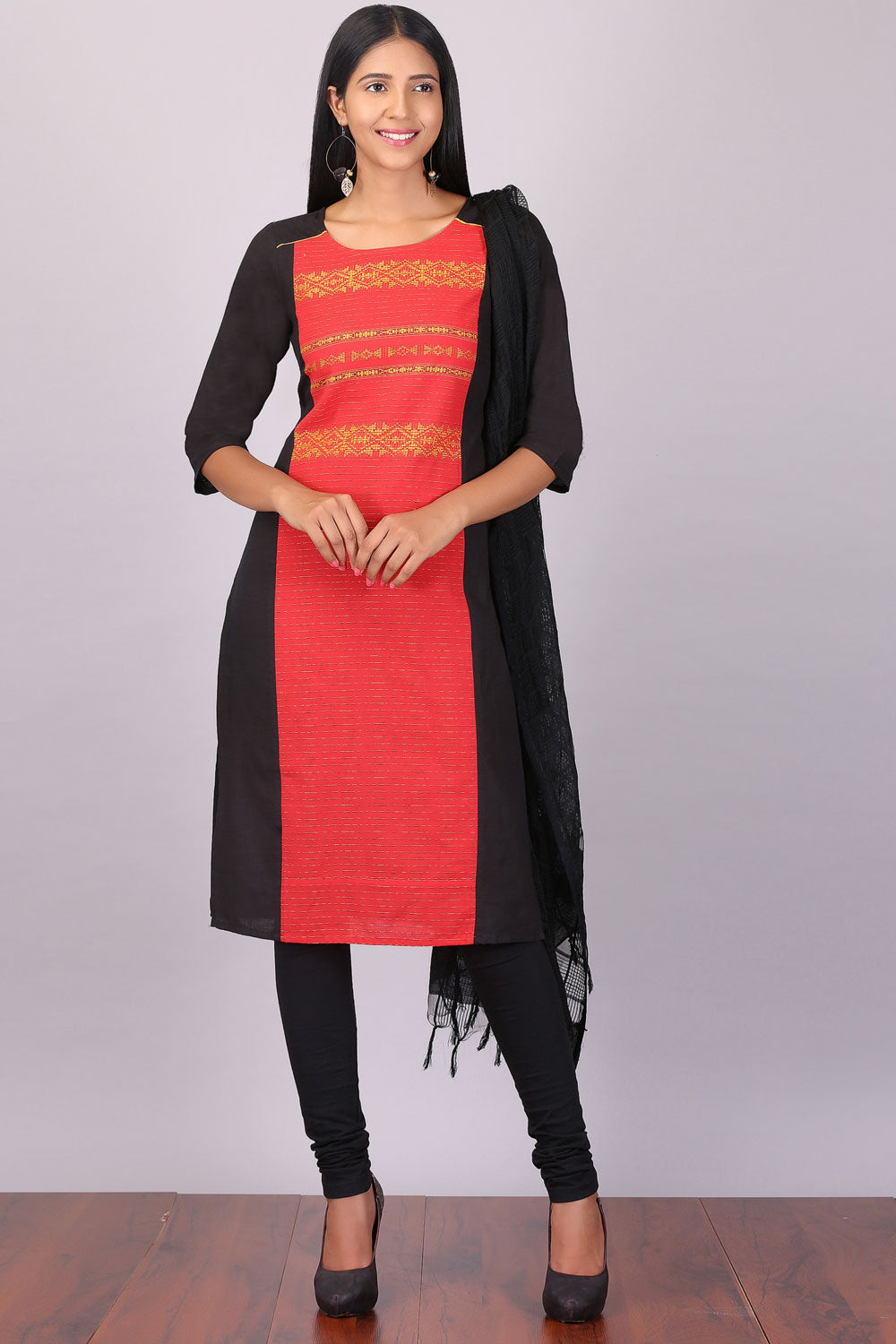 Black 3/4 Sleeve Round Neck kurta