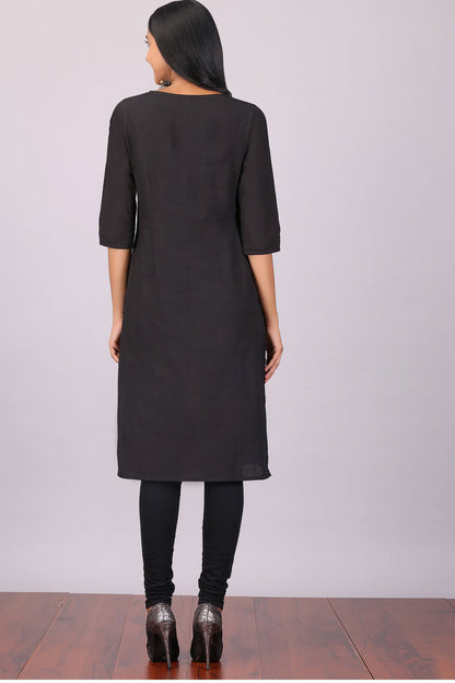 Black 3/4 Sleeve Round Neck kurta