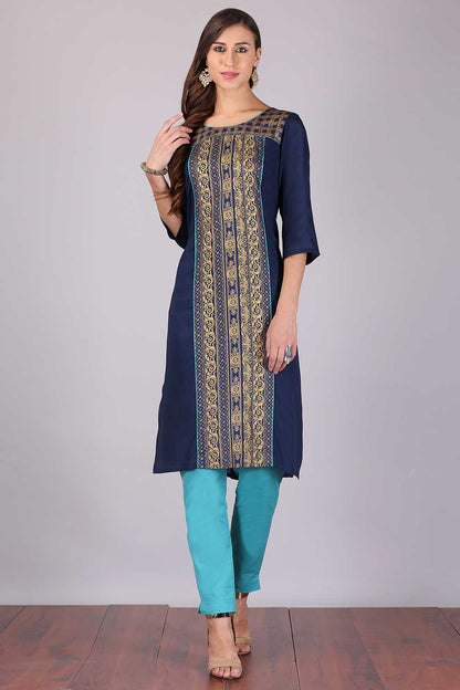 Navy Blue Viscose Printed kurta