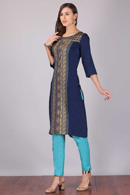 Navy Blue Viscose Printed kurta