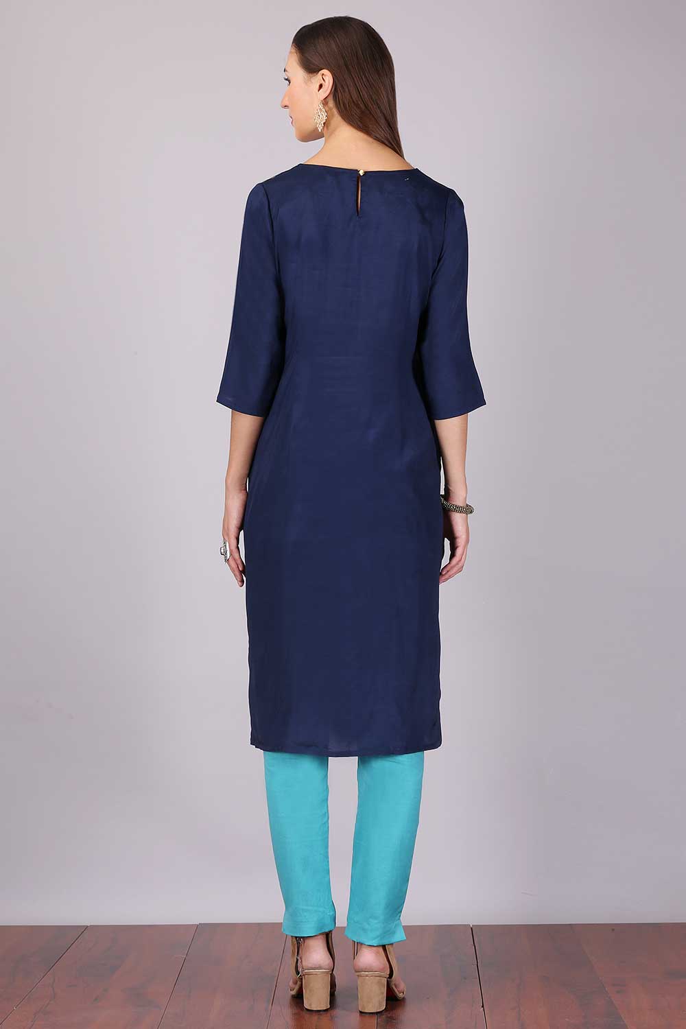 Navy Blue Viscose Printed kurta