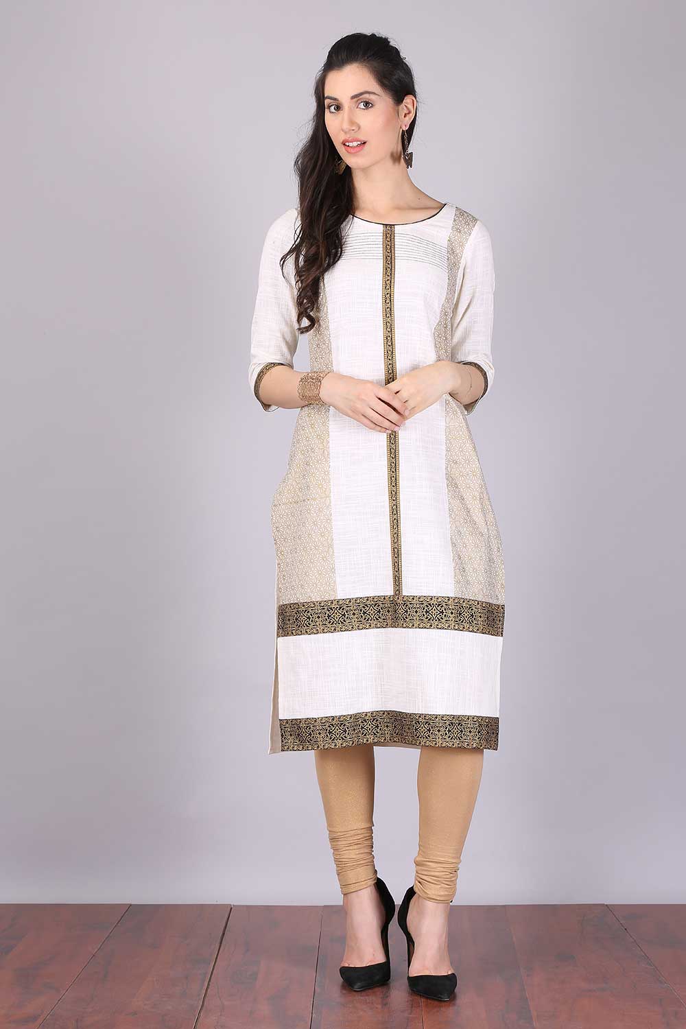 Off-White Round Neck Printed kurta