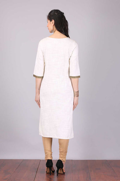 Off-White Round Neck Printed kurta