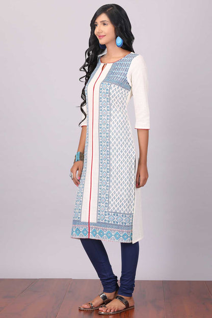 White Printed 3/4 Sleeve kurta