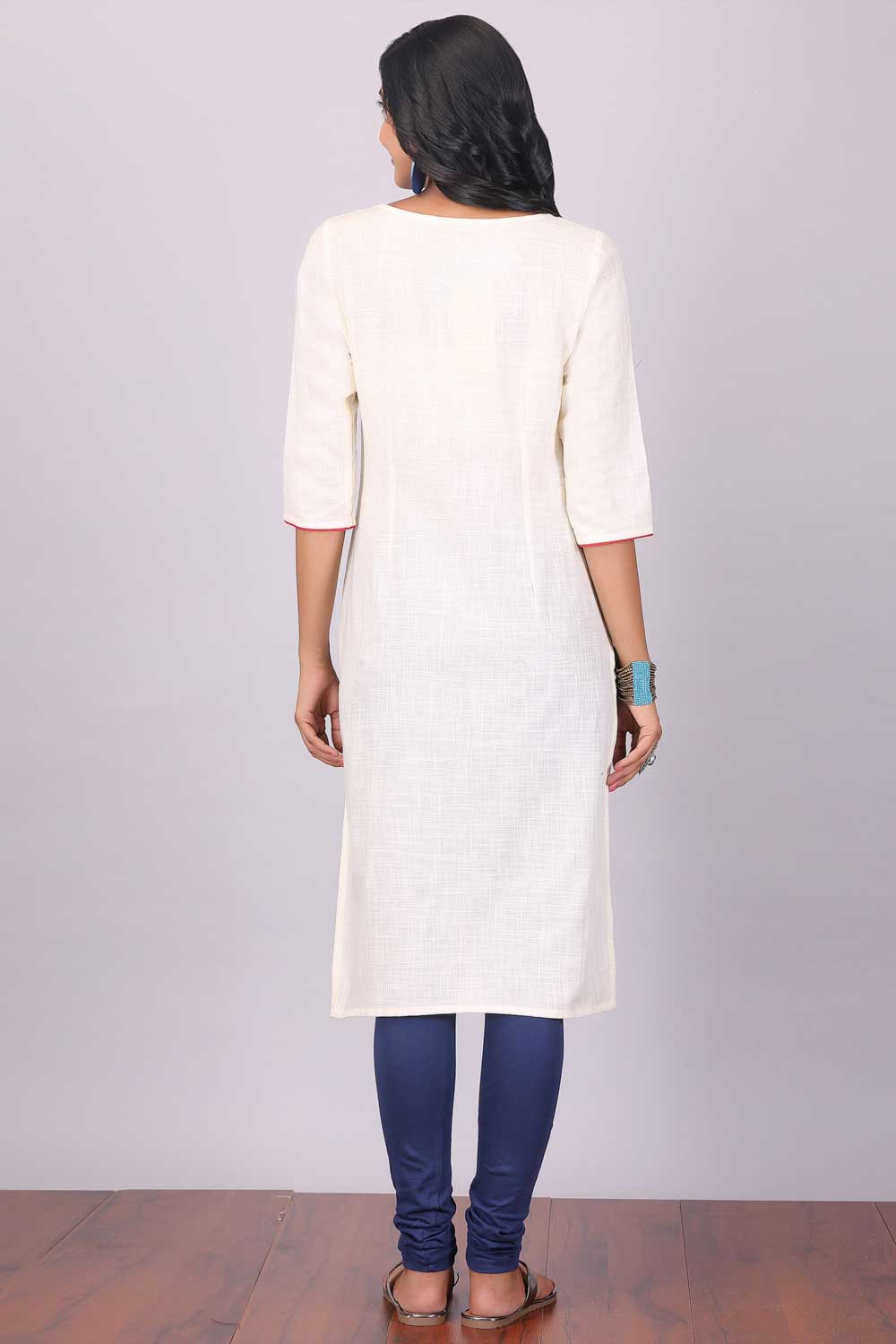 White Printed 3/4 Sleeve kurta