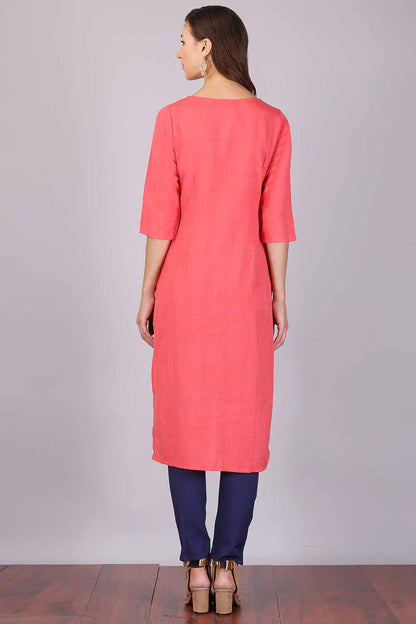 Peach Round Neck Printed kurta