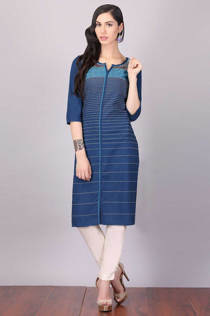 Navy Blue Round Neck 3/4 Sleeve kurta