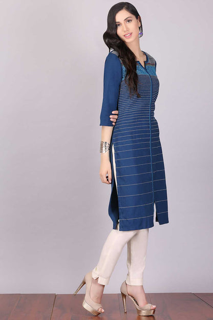 Navy Blue Round Neck 3/4 Sleeve kurta