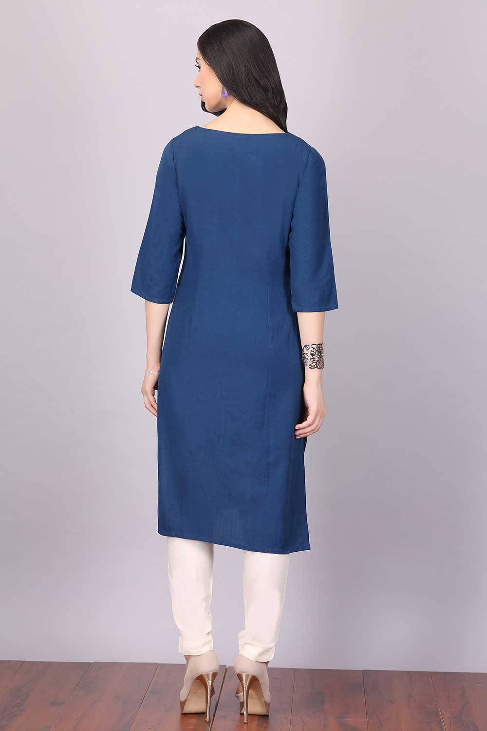 Navy Blue Round Neck 3/4 Sleeve kurta